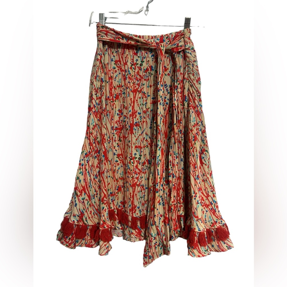 Raga  Anthropology Multicolored Splatter Floral Tassel Tie Skirt NWT Size Small